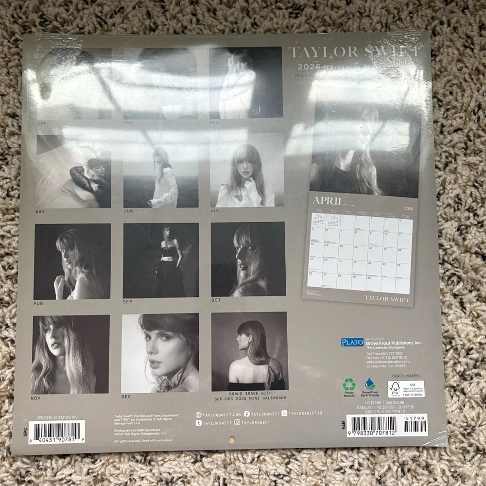 Taylor Swift Official 2026 12 X 24 Inch (Hanging) Monthly Square Wall Calendar